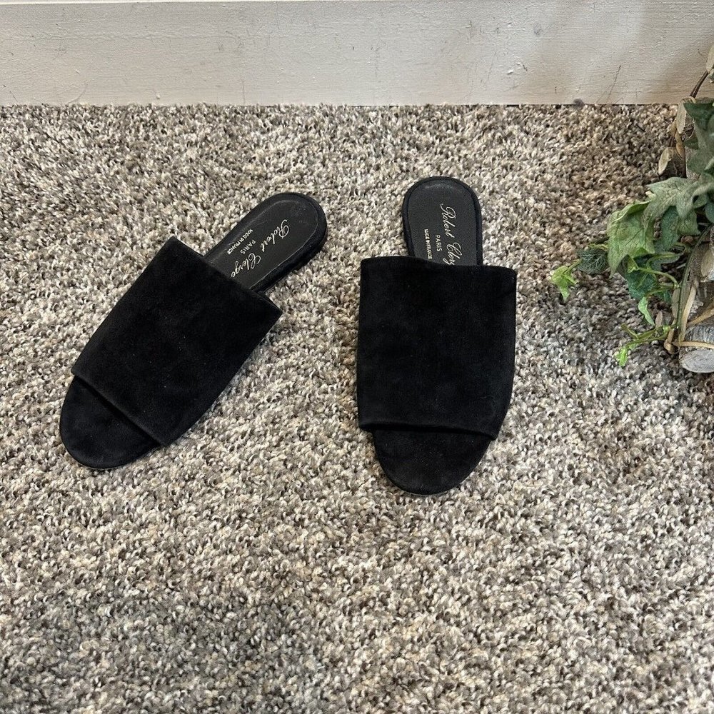 Robert Clergerie Slip On Slide Flat Sandals Shoes Black Suede Size 35.5 US 5